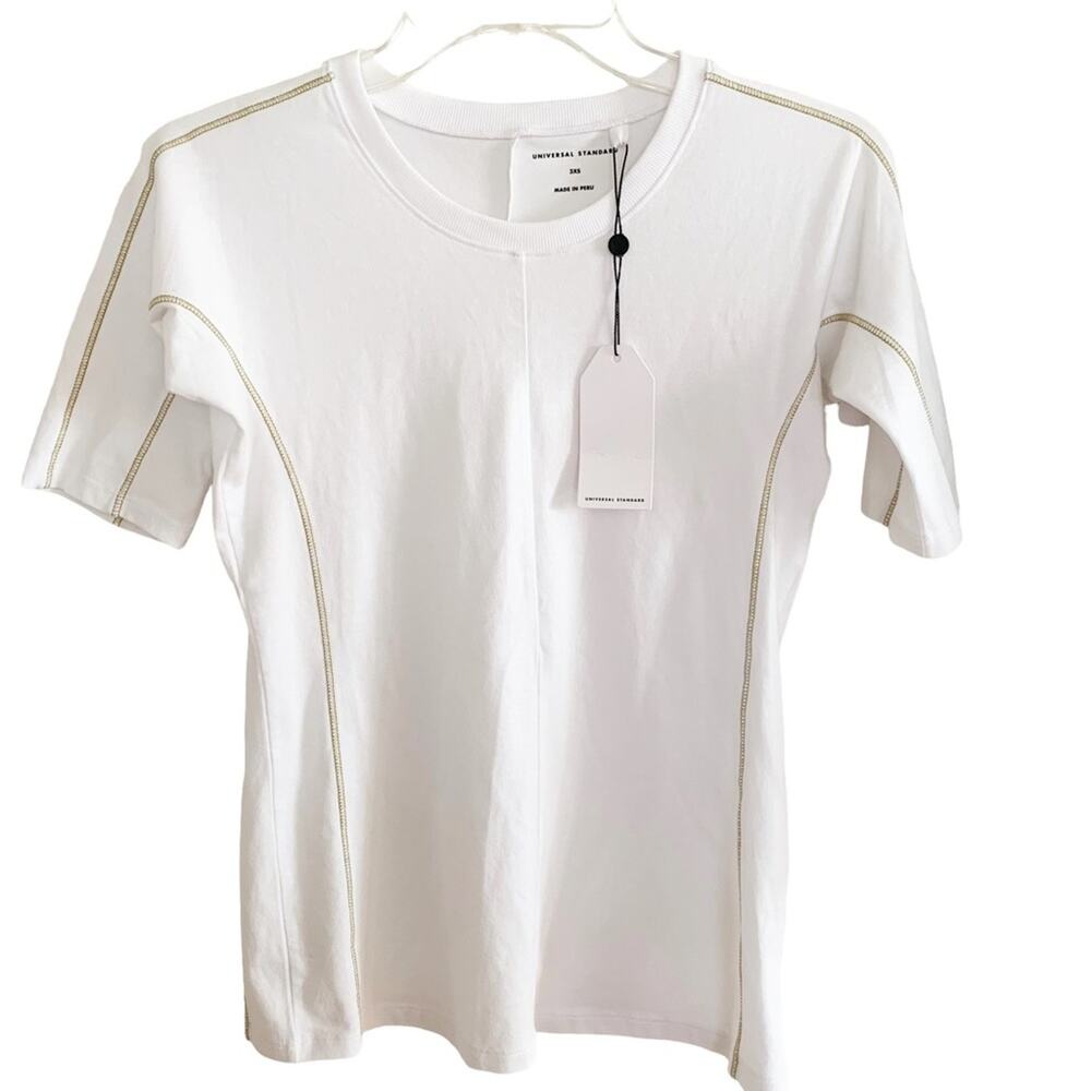 Universal Standard Cream Venecia Contrast Stitch Short Sleeve Tee X Small NWT